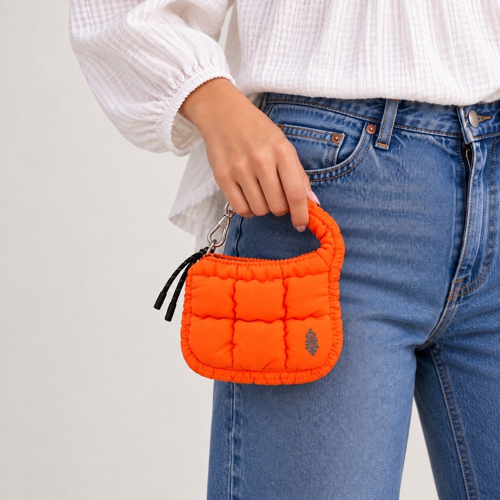 FP Movement Free People Quilted Mini Puffer Bag Orange Wristlet